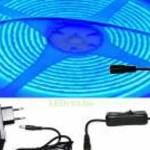 5m hosszú 35Wattos, lengő kapcsolós, 24V adapteres kék LED szalag (1600db COB LED) fotó