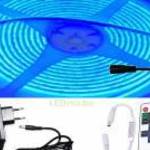 5m hosszú 35Wattos, RF távirányítós, mini vezérlős, 24V adapteres kék LED szalag (1600db COB LED) fotó