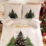3 részes Karácsonyi ágynemű garnitúra, karácsonyos ágyneműhuzat garnitúra, fehér Merry Christmas - S fotó