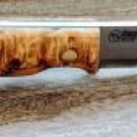 Bushcraft vadász kés Casström No.10 SFK stabilizált göndör nyírfa markolat 14C28N Cryo penge bőr tok fotó