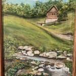 Régi akril festmény / patakpart / tájkép fotó