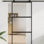 vidaXL fekete edzett üveg tolóajtó fémszerelék szettel 90x205 cm fotó