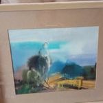 Dobos Lajos Ádám és Éva 1978 akvarell kortárs festmény keretben 58x48 cm szignózott fotó