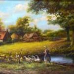 LIBÁKAT TERELŐ LÁNY ... MESESZÉP ÉS BÁJOS OLAJ FESTMÉNY IMPOZÁNS KERETBEN X fotó