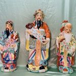 3 db. ANTIK NAGY 50-39-38 cm KÍNAI, KELETI, ÁZSIAI PORCELÁN SZOBOR, Luk -Fuk-Sau ISTENSÉGEK, BÖLCSEK fotó