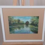 Masits István pasztell tájképfestmény 50x44 cm kerettel fotó
