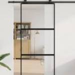 vidaXL fekete edzett üveg tolóajtó fémszerelék szettel 90x205 cm fotó