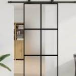 vidaXL fekete edzett üveg tolóajtó fémszerelék szettel 90x205 cm fotó