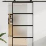 vidaXL fekete edzett üveg tolóajtó fémszerelék szettel 90x205 cm fotó