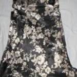 fekete drapp virágmintás selyem hálóing 44 -s h: 135 cm mb: 104-116 cm fotó