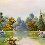 XX. SZ ELSŐ FELE MAGYAR FESTŐ : VIRÁGZÓ PARK RÉSZLET OLAJ FESTMÉNY PAZAR KERETBEN ! fotó