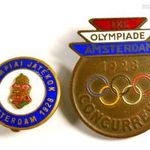 1928 !!! AMSZTERDAM OLIMPIA EREDETI KORABELI KITŰZŐ JELVÉNY 2 FÉLE EGYIK MAGYAR CÍMERES ! fotó