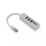 3in1 USB elosztó, kártya olvasó, USB3.0 -> 3xUSB3.0, MicroSD/TF, SD, Ezüst fotó