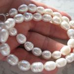 fehér ovális természetes igazgyöngy gyöngy nyaklánc 48 cm gyöngy EXTRA fotó
