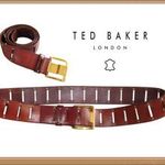 TED BAKER csodaszép KONYAKBARNA valódi BŐR áttört ÖV gravírozott ARANY CSATTAL fotó