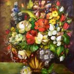 PAZAR ÉLÉNK SZÍNEKKEL BUJA VIRÁG CSENDÉLET OLAJ FESTMÉNY LÁTVÁNYOS KÉPKERETBEN X fotó