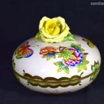 RÓZSA FOGÓVAL HERENDI VIKTÓRIA MINTÁS PORCELÁN " SZÉLES " BONBONIER ! fotó