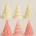 Kézzel öntött karácsonyfa gyertya szett (fehér és rózsaszín, 6 db) a képen láthatók. fotó