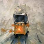 AKRIL FESTMÉNY - SÁRGA VILLAMOS A KÖDBEN 50X70 CM fotó