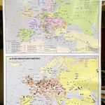Európa XIX. század Ipari és polgári forradalmak kora régi nagyméretű iskolai fali térkép, retro fotó
