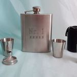 INOX flaska, kulacs pohárkákkal és tölcsérrel, tartóban - vadászoknak, halászoknak, túrázóknak fotó