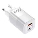 Univerzális GaN töltő adapter, 2 port, 50w , QC 3.0, 1xUSB, 1xUSB-C, fehér fotó
