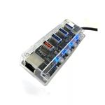 USB Hub Elosztó/Töltő, 5 portos, USB-A -> 3xUSB3.0, 1xQC2.0 töltő, 1xRJ-45 fotó