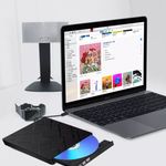 Külső DVD-író, USB-A/USB-C 3.0, 8x írás, CD DVD +/- RW, Plug&Play, fekete fotó