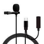 Lavalier sztereó mikrofon, csiptetős, USB-C, szélzaj-védő szivacs, fekete fotó