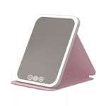 Érintős kozmetikai sminktükör, összecsukható, LED keret, akkumulátoros, pink fotó