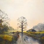 ŐSZI TÁJ ÚTMENTI VISKÓVAL ... GYÖNYÖRŰEN MEGFESTETT HANGULATOS OLAJ FESTMÉNY X !!! fotó