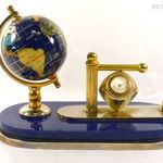 VALÓDI CSISZOLT ÁSVÁNY MOZAIKOS FÖLDGÖMB FIGURÁLIS ASZTALI BAROMÉTER EGYBEN TOLLTARTÓ ! fotó