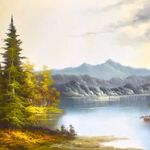 ALPESI TÁJ TÓVAL .. HATALMAS IMPOZÁNS OLAJ - VÁSZON FESTMÉNY X fotó