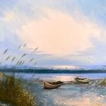 CSÓNAKOK TENGERPARTON ... MESESZÉP OLAJ - VÁSZON FESTMÉNY DEKORATÍV KERETBEN X fotó