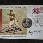 Puskás Ferencnek számozott ezüst emlékérem sajátkezű eredeti aláírással, emlékbélyegzéssel fotó