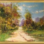 Sétány a lombok között c. Kortárs olajfestmény - képkerettel - fotó