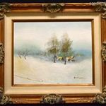 FALU RÉSZLET TÉLEN ... HANGULATOS OLAJ FESTMÉNY DEKORATÍV VASTAG RÁMÁS KERETBEN X fotó