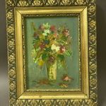 Régi, 1990 körüli keretezett olajfestmény -Virágcsendélet - Turza Ferenc (1945- ) festőművész fotó