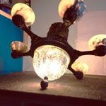 Eladó különleges, antik mennyezeti csillár – réz, muránói kristály és márvány mécsesekkel fotó