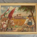 Szocreál festmény 50 es évek rákosi kor kommunista propaganda festmény szövetkezet dózsa tszcs fotó
