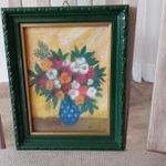 (K) Kis szignózott virágcsendélet festmény 25x20 cm kerettel fotó