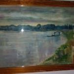 Szőnyi István, Dunaparti hajókikötő, szép régi festmény, 1 forintról, minimálár nélkül! fotó