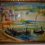 Aba-Novák Vilmos, tengeri öböl, hajókkal, szép régi olajfestmény, 1forintról nincs minimálár. fotó