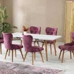 ÚJ Fa Étkező Garnitúra , nyiló asztallal, 6 db Chesterfield székkel fotó