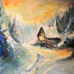 Akril festmény - Erdészház decemberben 59X50 CM fotó