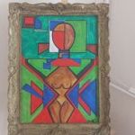 (K) Absztrakt, kubista festmény 62x80 cm kerettel fotó