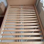 IKEA MALM Ágykeret, magas, fehérre pácolt tölgy furnér/Lindbåden, 140x200 cm fotó