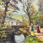 KISASSZONYOK A PATAKNÁL ... HANGULATOS OLAJ - VÁSZON FESTMÉNY IMPOZÁNS KERETBEN X fotó