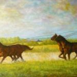 Pusztaötös. Bugacon * Nívós olajfestmény * Hüse János * Jegyzett * Meghívó * fotó