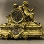 Antik 1870-1890 k. (?) francia kandalló óra / mechanikus felesütő jelzett szerkezettel - 1 Ft-ért fotó